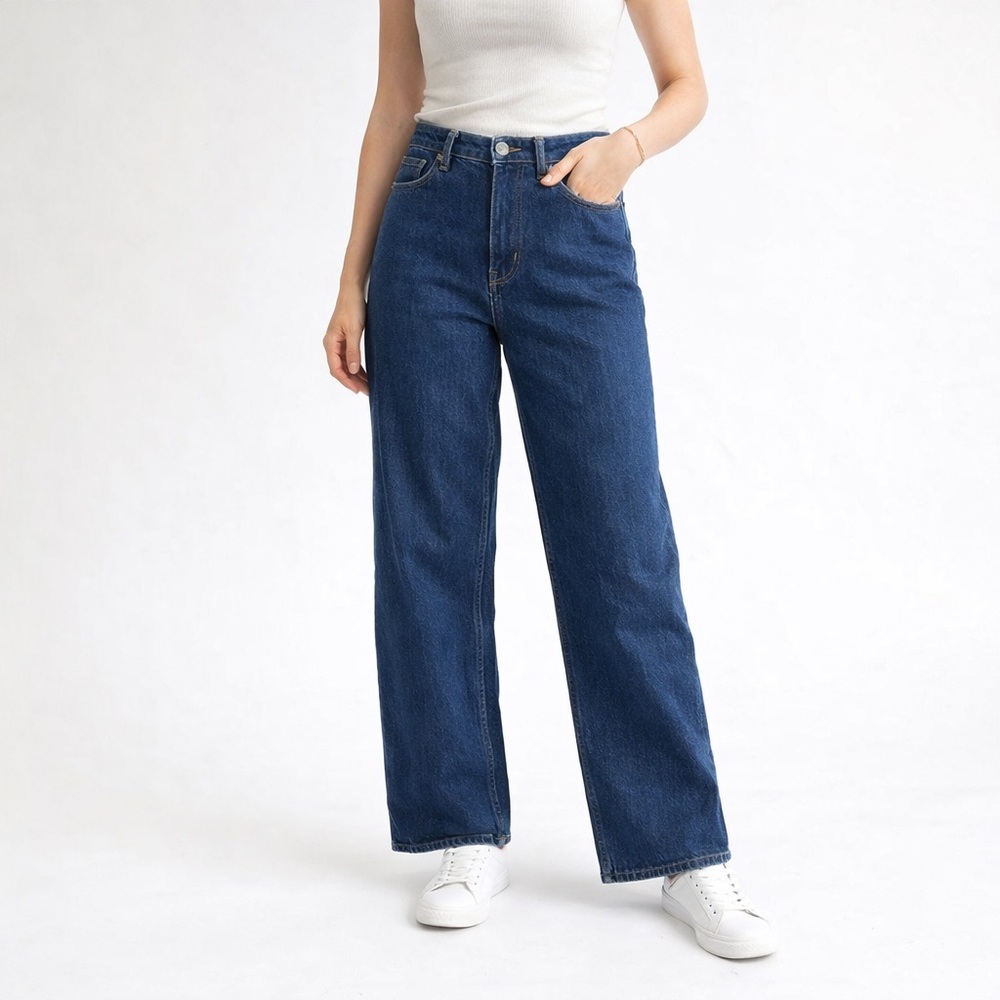 BANANA REPUBLIC High Rise Rigid Wide-Leg Jeans Dark Blue Denim size 27 petite